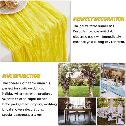 Niallant Yellow Cheesecloth Table Runner, 10 Ft x 120 Inches, Light Yellow Gauze for Dining, Wedding, Baby Shower Decor