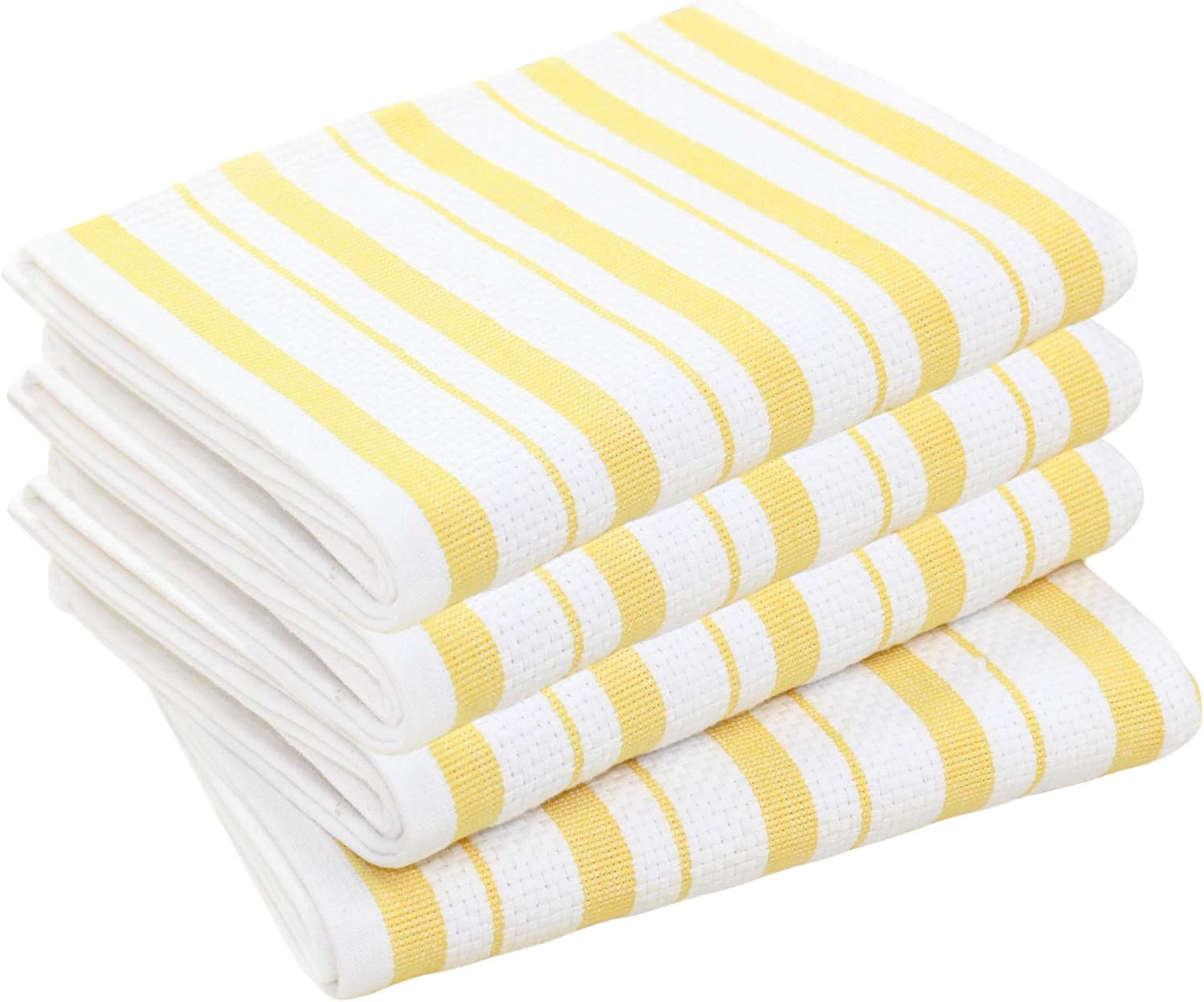 Oversized Kitchen Towels -4 Pack 100% Cotton Basketweave Tea Dish Towels - Absorbent Reusable Low Lint Quick Dry - Cooking Drying Restaurant Bar Cleaning Cloth Napkin -20x30 Yellow Stripe