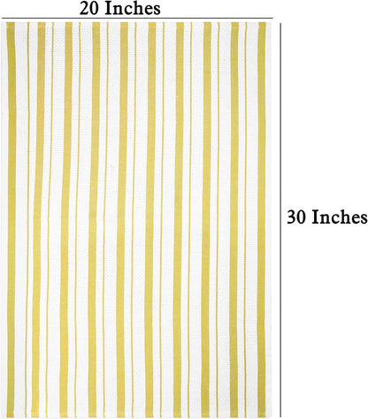 Oversized Kitchen Towels -4 Pack 100% Cotton Basketweave Tea Dish Towels - Absorbent Reusable Low Lint Quick Dry - Cooking Drying Restaurant Bar Cleaning Cloth Napkin -20x30 Yellow Stripe