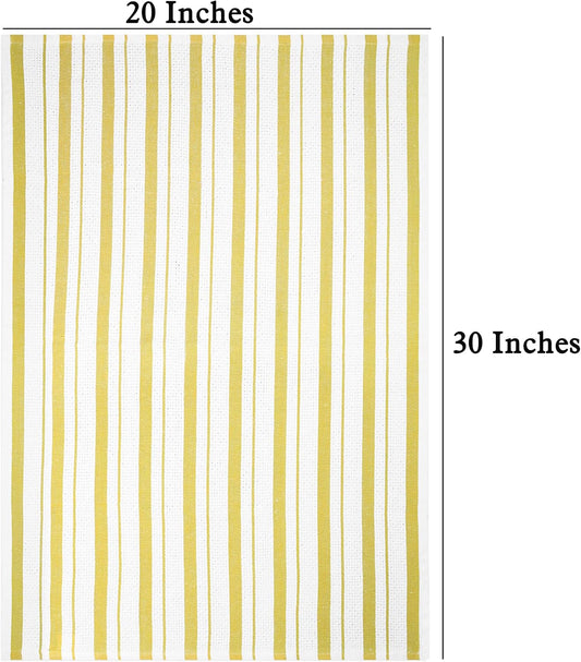 Oversized Kitchen Towels -4 Pack 100% Cotton Basketweave Tea Dish Towels - Absorbent Reusable Low Lint Quick Dry - Cooking Drying Restaurant Bar Cleaning Cloth Napkin -20x30 Yellow Stripe