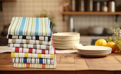 Oversized Kitchen Towels -4 Pack 100% Cotton Basketweave Tea Dish Towels - Absorbent Reusable Low Lint Quick Dry - Cooking Drying Restaurant Bar Cleaning Cloth Napkin -20x30 Yellow Stripe