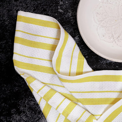 Oversized Kitchen Towels -4 Pack 100% Cotton Basketweave Tea Dish Towels - Absorbent Reusable Low Lint Quick Dry - Cooking Drying Restaurant Bar Cleaning Cloth Napkin -20x30 Yellow Stripe