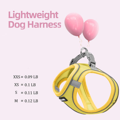 Sparkly Dog Harness Small Sized and Leash Set for Small Dogs Cats,Yellow XS Puppy Harness, Step in Soft Dog Reflective Vest, Breathable Mesh Pet Harness. (Yellow, XS)