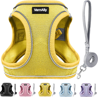 Sparkly Dog Harness Small Sized and Leash Set for Small Dogs Cats,Yellow XS Puppy Harness, Step in Soft Dog Reflective Vest, Breathable Mesh Pet Harness. (Yellow, XS)