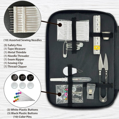 Beginner Sewing Kit for Adults and Kids, 22 Threads, Travel Case | Small beginner hand sew kit with sewing supplies, needles, scissors, thimble for home, travel, & emergency clothing repairs