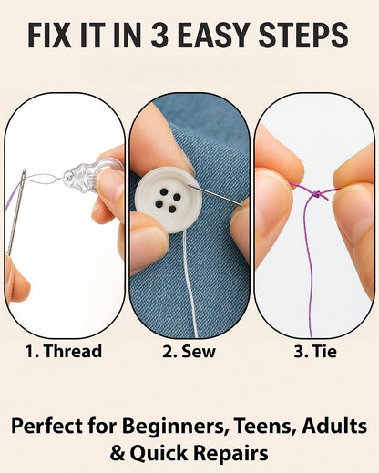Beginner Sewing Kit for Adults and Kids, 22 Threads, Travel Case | Small beginner hand sew kit with sewing supplies, needles, scissors, thimble for home, travel, & emergency clothing repairs