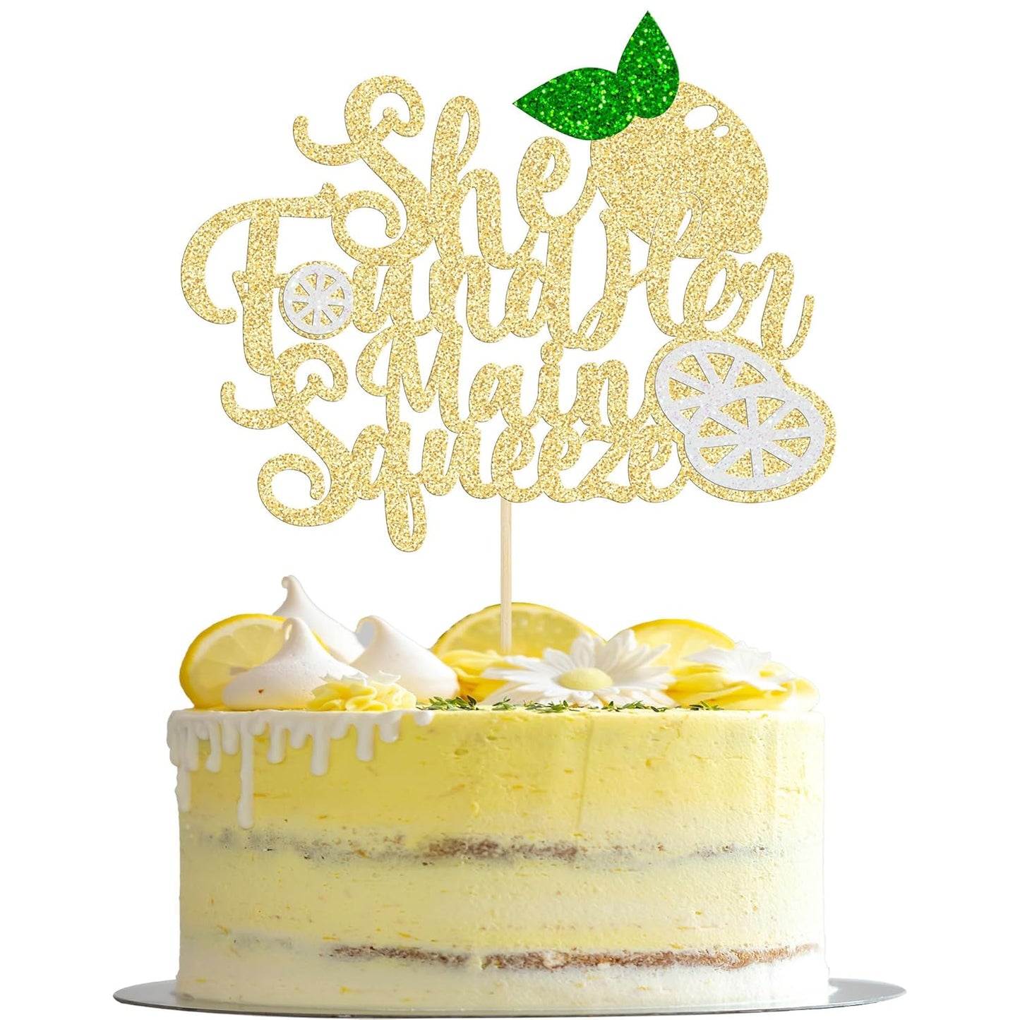 1Pcs She Found Her Main Squeeze Cake Topper Glitter Bridal Shower Party Cake Decorations for Lemon Theme Wedding Engagement Bachelorette Party Supplies