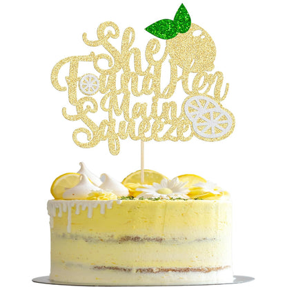 1Pcs She Found Her Main Squeeze Cake Topper Glitter Bridal Shower Party Cake Decorations for Lemon Theme Wedding Engagement Bachelorette Party Supplies