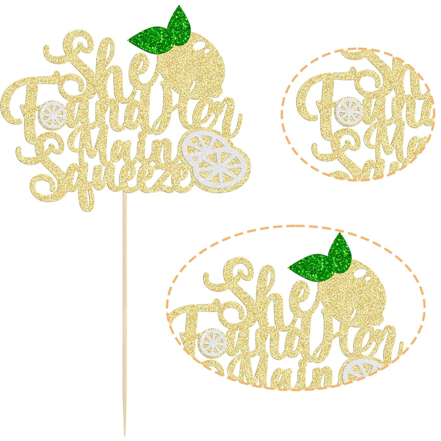 1Pcs She Found Her Main Squeeze Cake Topper Glitter Bridal Shower Party Cake Decorations for Lemon Theme Wedding Engagement Bachelorette Party Supplies
