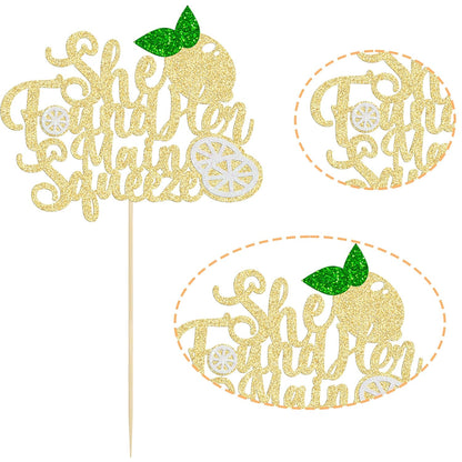 1Pcs She Found Her Main Squeeze Cake Topper Glitter Bridal Shower Party Cake Decorations for Lemon Theme Wedding Engagement Bachelorette Party Supplies