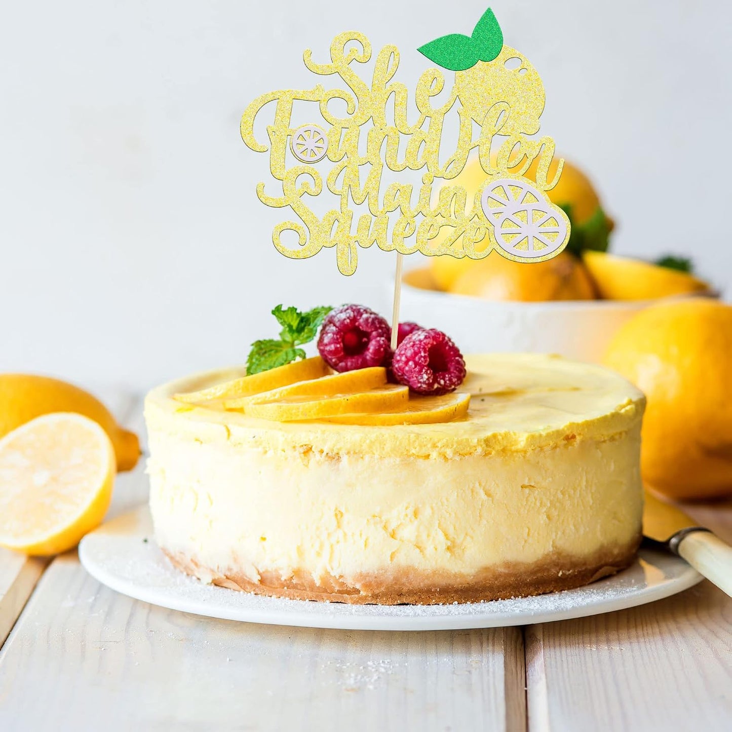1Pcs She Found Her Main Squeeze Cake Topper Glitter Bridal Shower Party Cake Decorations for Lemon Theme Wedding Engagement Bachelorette Party Supplies