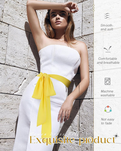 Women Chiffon Belt Dress Waist Sash | Long Tie Sash for Bridal Wedding, 3'' Wide, Fit 50s Prom Evening Halloween Graduation Vintage Party Formal Occasion