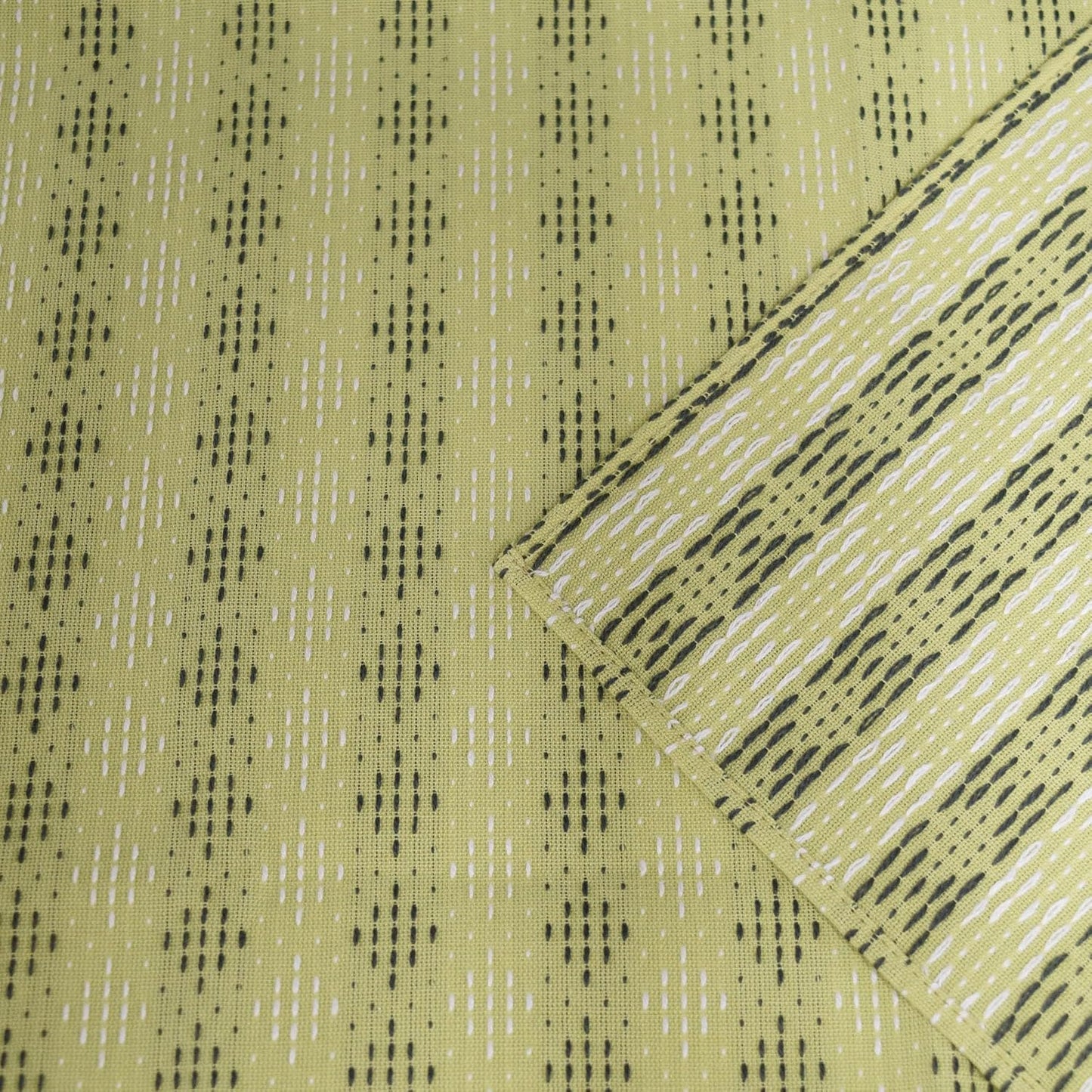 Japanese Furoshiki Cute Handkerchief & Bento Kinchaku Bag Cotton Fabric Wrapping Cloth Handmade in Kyoto Gifts Souvenir (120x120cm, Diamond-Shaped sashiko) (Yellow Green)