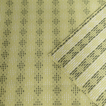 Japanese Furoshiki Cute Handkerchief & Bento Kinchaku Bag Cotton Fabric Wrapping Cloth Handmade in Kyoto Gifts Souvenir (120x120cm, Diamond-Shaped sashiko) (Yellow Green)