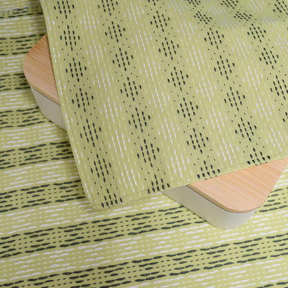 Japanese Furoshiki Cute Handkerchief & Bento Kinchaku Bag Cotton Fabric Wrapping Cloth Handmade in Kyoto Gifts Souvenir (120x120cm, Diamond-Shaped sashiko) (Yellow Green)