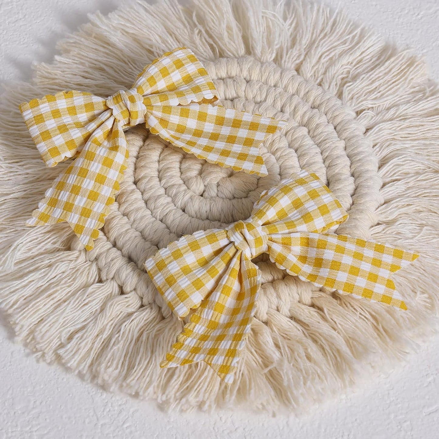 3'' Yellow Gingham Plaid Scalloped Edged Ribbon Hair Bows Clip 2pc Grids Checkered Alligator Clip for Teen Girls Women Back to School Birthday Easter Dress Accessory Summer Gift