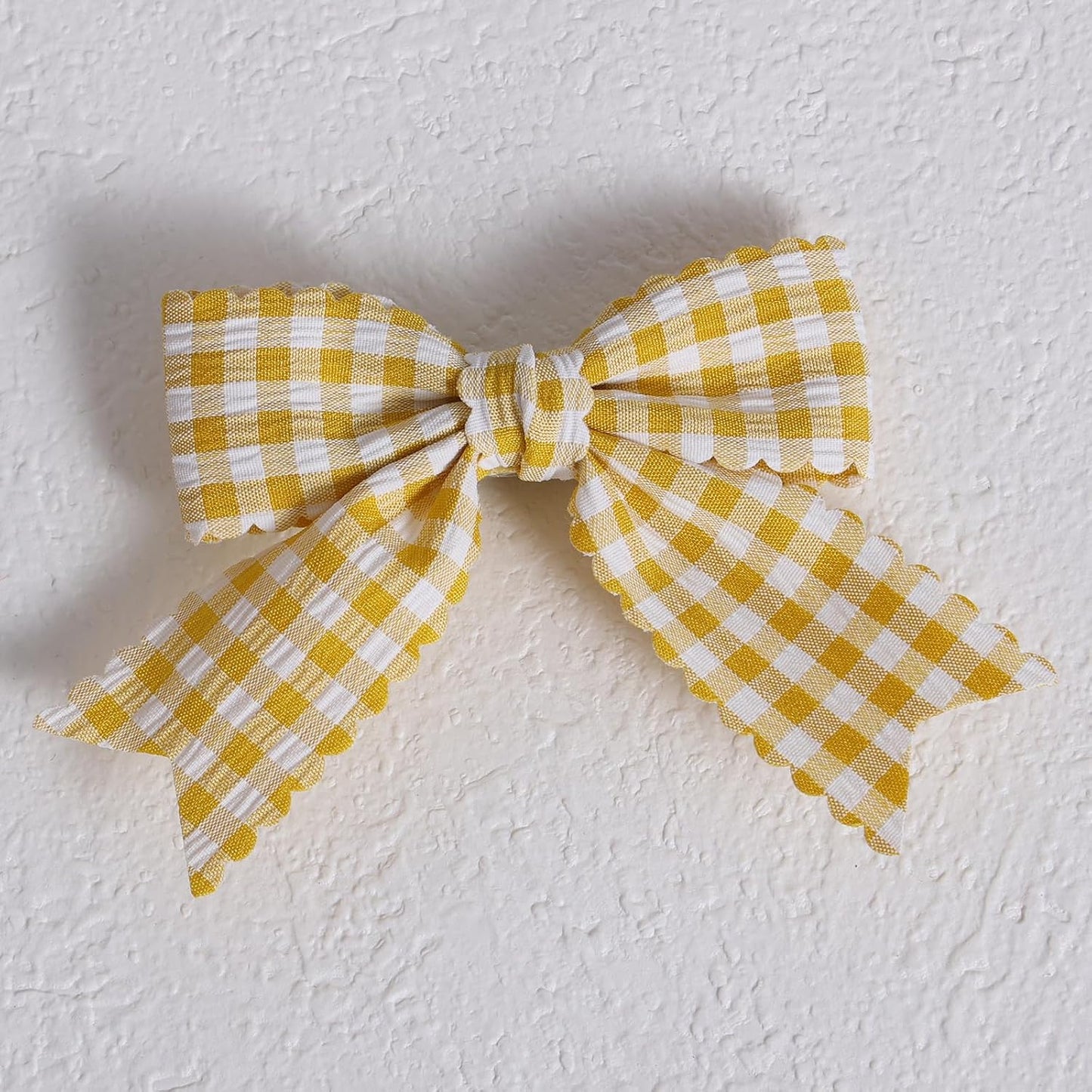 3'' Yellow Gingham Plaid Scalloped Edged Ribbon Hair Bows Clip 2pc Grids Checkered Alligator Clip for Teen Girls Women Back to School Birthday Easter Dress Accessory Summer Gift