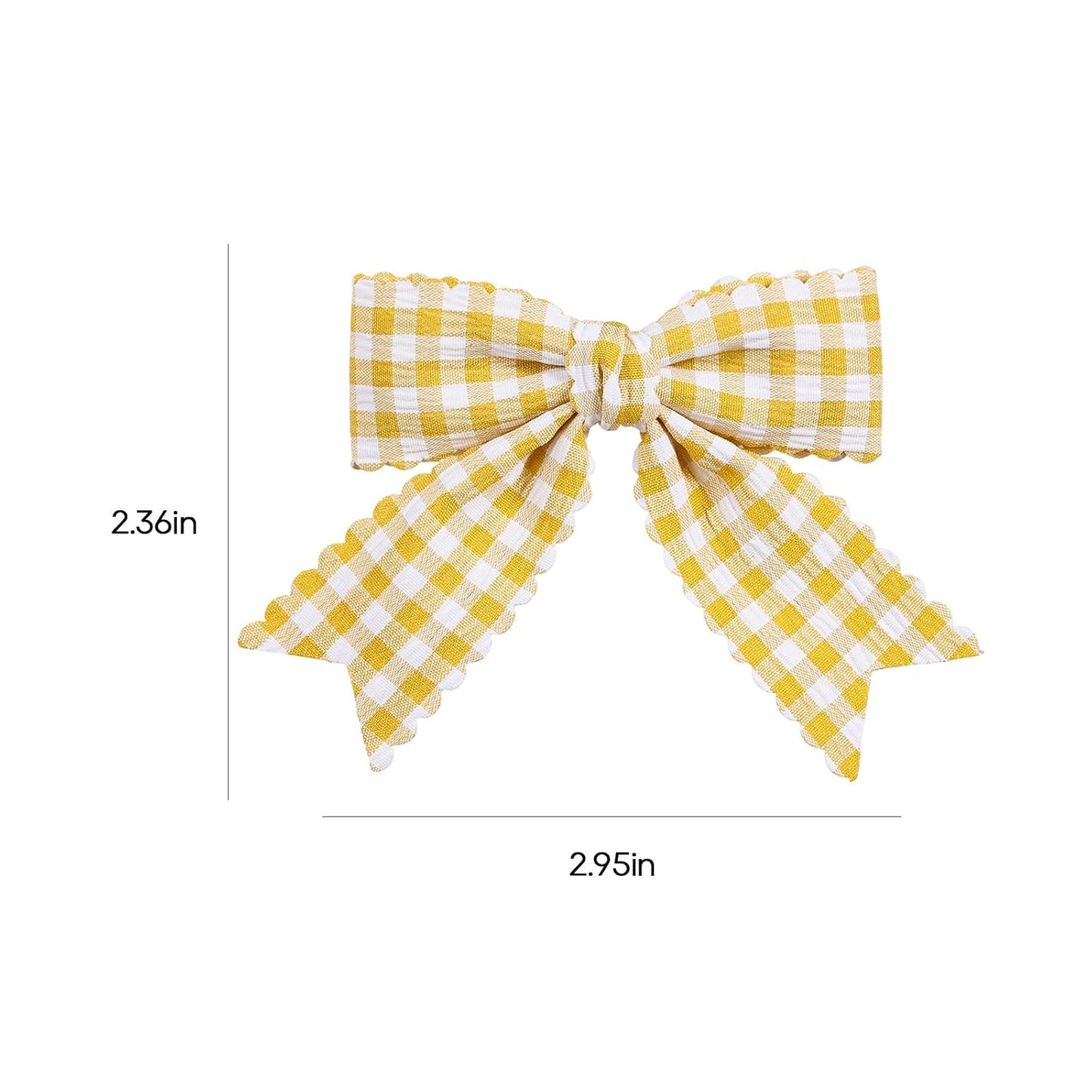 3'' Yellow Gingham Plaid Scalloped Edged Ribbon Hair Bows Clip 2pc Grids Checkered Alligator Clip for Teen Girls Women Back to School Birthday Easter Dress Accessory Summer Gift