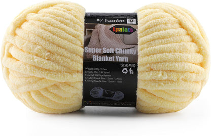 Super Soft Chunky Chenille Yarn for Crocheting & Knitting - 3.52oz/38.2yd per Skein, Ultra Plush Velvet Yarn for Baby Blankets, Amigurumi & Crafts, Soft Yellow, 1 Skein