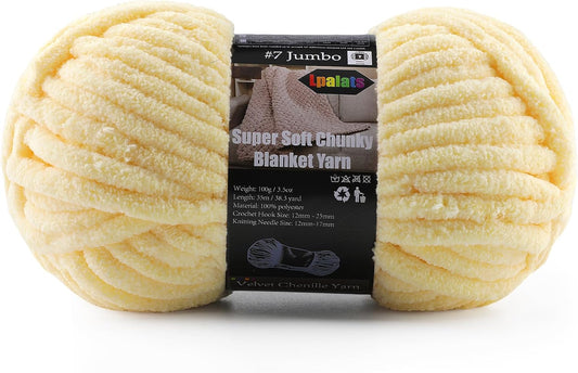 Super Soft Chunky Chenille Yarn for Crocheting & Knitting - 3.52oz/38.2yd per Skein, Ultra Plush Velvet Yarn for Baby Blankets, Amigurumi & Crafts, Soft Yellow, 1 Skein
