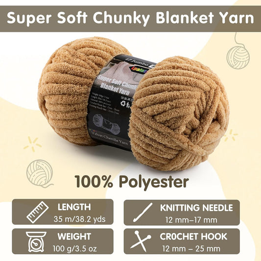 Super Soft Chunky Chenille Yarn for Crocheting & Knitting - 3.52oz/38.2yd per Skein, Ultra Plush Velvet Yarn for Baby Blankets, Amigurumi & Crafts, Soft Yellow, 1 Skein