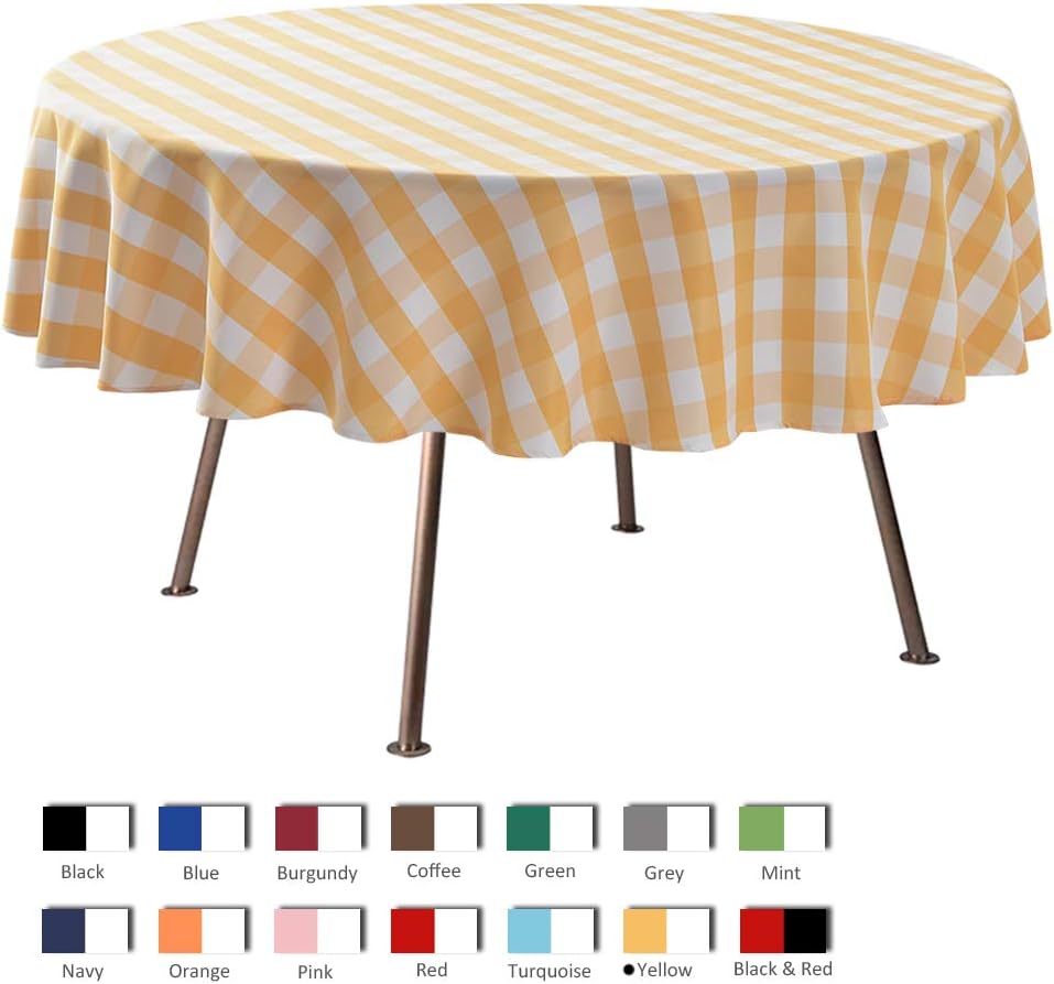Round Checkered Tablecloth Spillproof Wrinkle Free Heavy Weight Gingham Table Cloth for Circular Table Buffalo Plaid for Buffet Banquet Parties Holiday Dinner 70 Inch Yellow and White