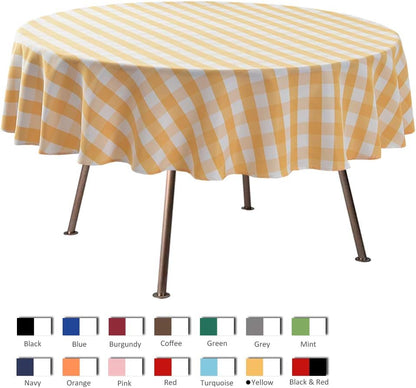 Round Checkered Tablecloth Spillproof Wrinkle Free Heavy Weight Gingham Table Cloth for Circular Table Buffalo Plaid for Buffet Banquet Parties Holiday Dinner 70 Inch Yellow and White