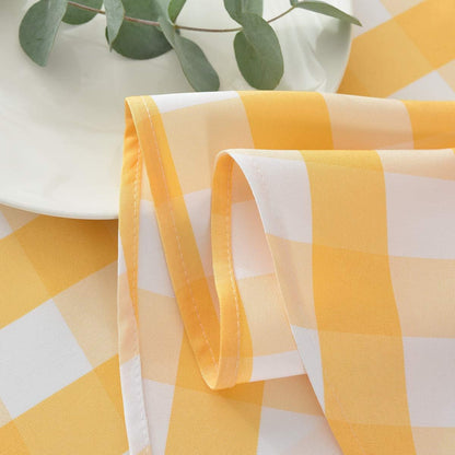 Round Checkered Tablecloth Spillproof Wrinkle Free Heavy Weight Gingham Table Cloth for Circular Table Buffalo Plaid for Buffet Banquet Parties Holiday Dinner 70 Inch Yellow and White