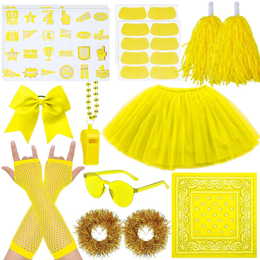 21 Pcs Yellow Spirit Wear Girls Color War Camp Accessories Team Spirit Day Accessories Spirits Bundles Colored Stuff Field Pep Rally Supplies Camp Game Color Items Bulk Tutu for Sport