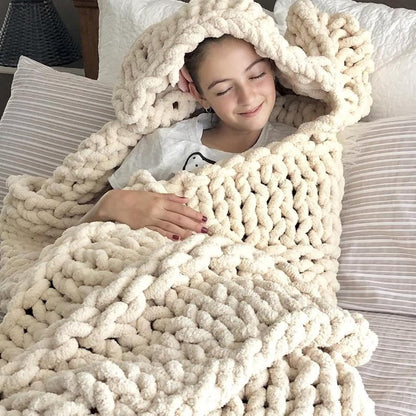 Hand Knit Throw Blanket 39x47 Warm Chunky Knit Bed Throw Soft Chenille Blanket for Sofa Couch Cozy Room Decor Yellow