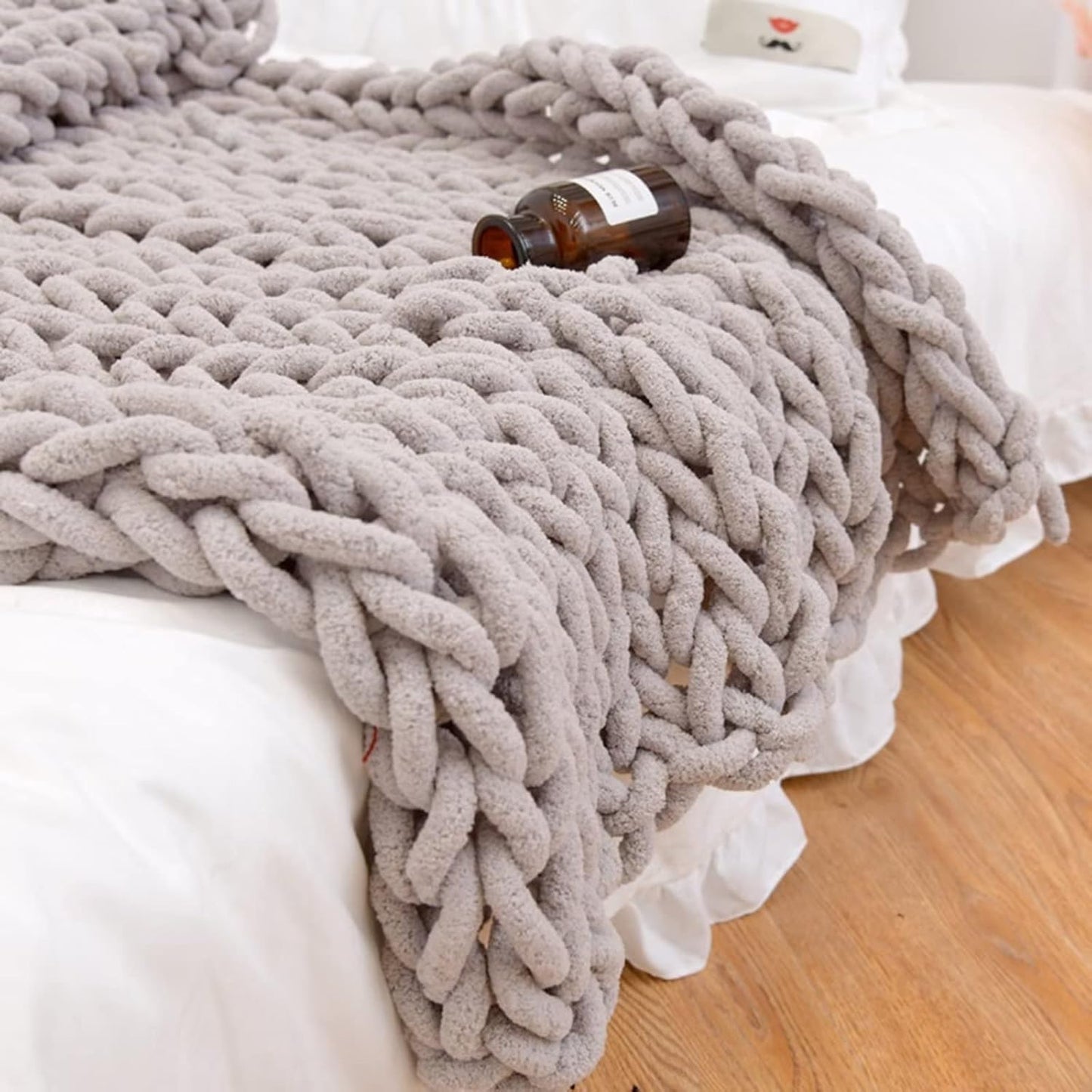 Hand Knit Throw Blanket 39x47 Warm Chunky Knit Bed Throw Soft Chenille Blanket for Sofa Couch Cozy Room Decor Yellow