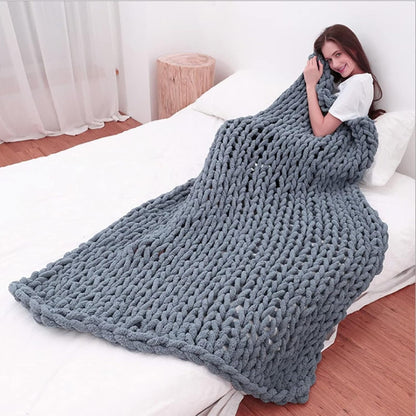 Hand Knit Throw Blanket 39x47 Warm Chunky Knit Bed Throw Soft Chenille Blanket for Sofa Couch Cozy Room Decor Yellow