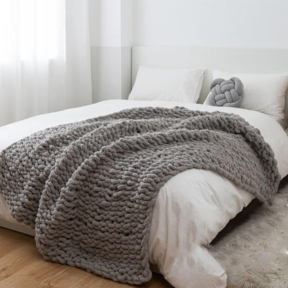 Hand Knit Throw Blanket 39x47 Warm Chunky Knit Bed Throw Soft Chenille Blanket for Sofa Couch Cozy Room Decor Yellow