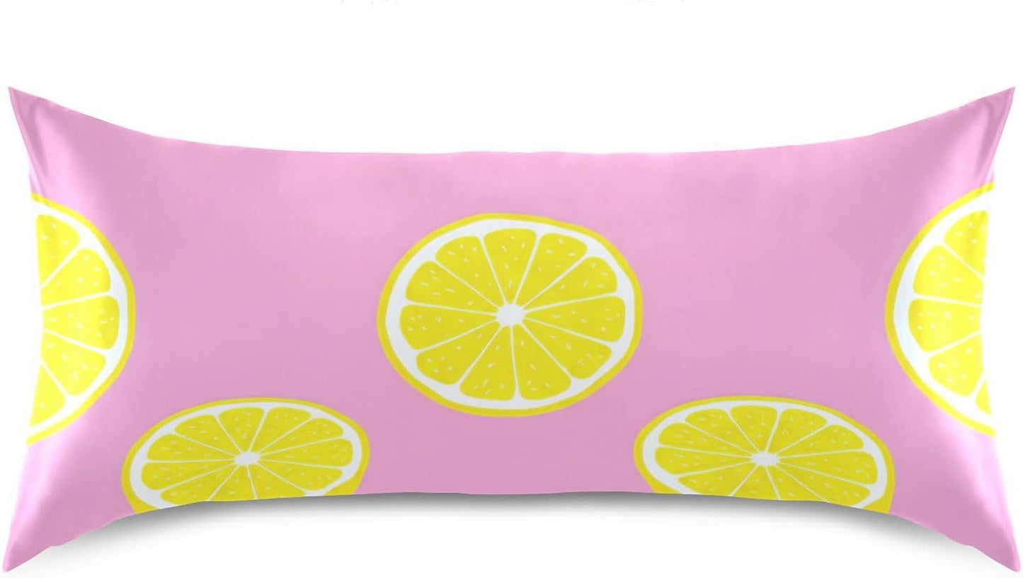 Yellow Lemons Satin Pillowcase for Hair and Skin, Soft Breathable Pillow Case Anti-Wrinkle Cooling Silk Pillow Cover with Envelope Closure for Bedroom, Standard 20 x 26 Inches