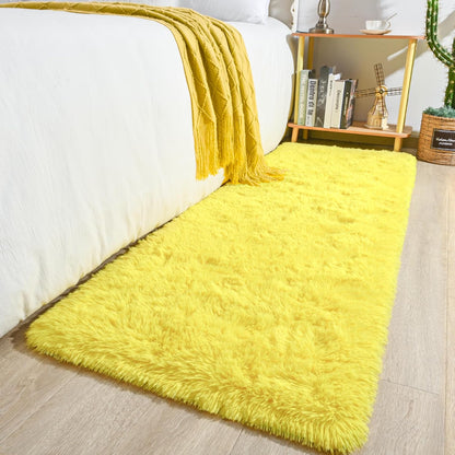 Runner Rugs for Bedroom Girls Room, 2x6 Fluffy Bedside Kids Room Rug Shag Cute Indoor Baby Rugs Fuzzy Modern Area Carpet for Teen Kid Girl Child Nursery Living Room Dorm Decor Yellow