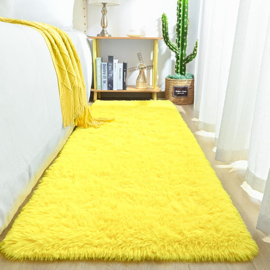Runner Rugs for Bedroom Girls Room, 2x6 Fluffy Bedside Kids Room Rug Shag Cute Indoor Baby Rugs Fuzzy Modern Area Carpet for Teen Kid Girl Child Nursery Living Room Dorm Decor Yellow