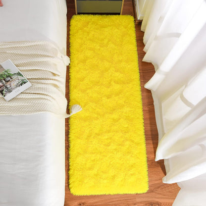 Runner Rugs for Bedroom Girls Room, 2x6 Fluffy Bedside Kids Room Rug Shag Cute Indoor Baby Rugs Fuzzy Modern Area Carpet for Teen Kid Girl Child Nursery Living Room Dorm Decor Yellow