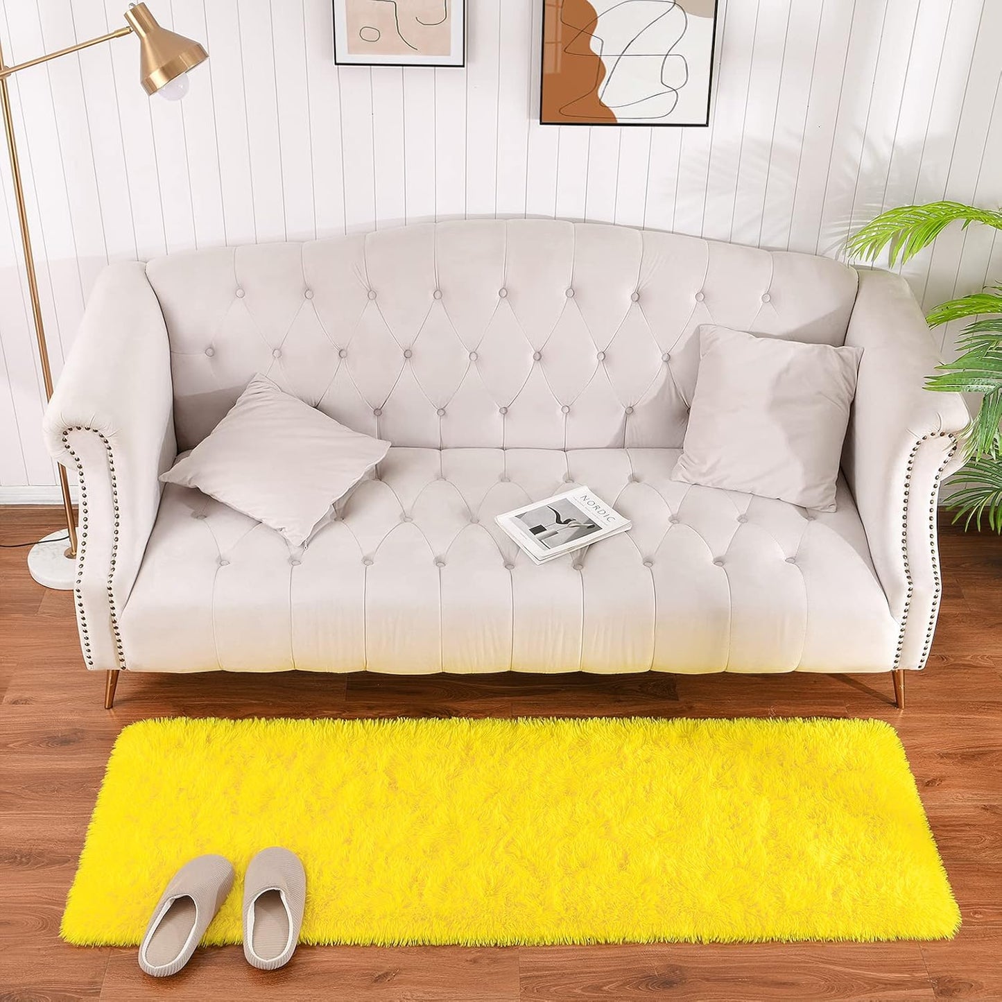 Runner Rugs for Bedroom Girls Room, 2x6 Fluffy Bedside Kids Room Rug Shag Cute Indoor Baby Rugs Fuzzy Modern Area Carpet for Teen Kid Girl Child Nursery Living Room Dorm Decor Yellow