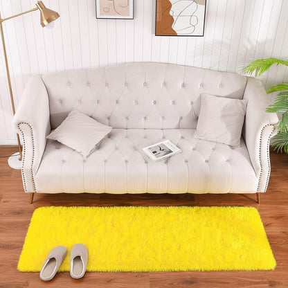 Runner Rugs for Bedroom Girls Room, 2x6 Fluffy Bedside Kids Room Rug Shag Cute Indoor Baby Rugs Fuzzy Modern Area Carpet for Teen Kid Girl Child Nursery Living Room Dorm Decor Yellow