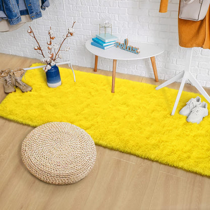 Runner Rugs for Bedroom Girls Room, 2x6 Fluffy Bedside Kids Room Rug Shag Cute Indoor Baby Rugs Fuzzy Modern Area Carpet for Teen Kid Girl Child Nursery Living Room Dorm Decor Yellow