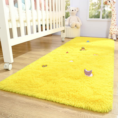 Runner Rugs for Bedroom Girls Room, 2x6 Fluffy Bedside Kids Room Rug Shag Cute Indoor Baby Rugs Fuzzy Modern Area Carpet for Teen Kid Girl Child Nursery Living Room Dorm Decor Yellow