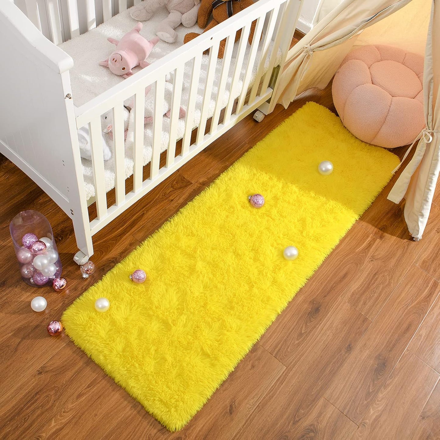 Runner Rugs for Bedroom Girls Room, 2x6 Fluffy Bedside Kids Room Rug Shag Cute Indoor Baby Rugs Fuzzy Modern Area Carpet for Teen Kid Girl Child Nursery Living Room Dorm Decor Yellow