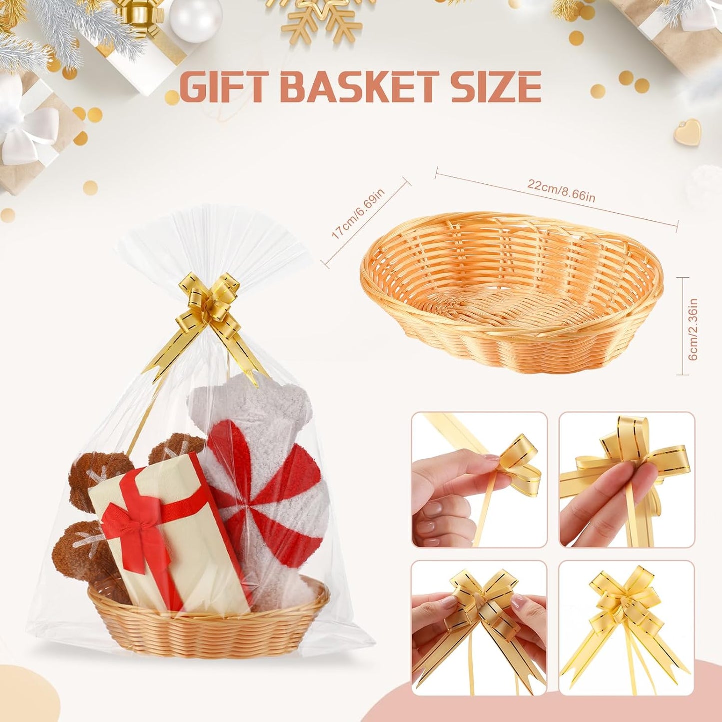 24 Pack Baskets for Gifts Empty Bulk 9 x 6.5 x 2.48 Inch Empty Gift Basket Kit with Bags and Ribbons DIY Tray to Fill for Thanksgiving Wedding Bridal Shower Christmas Party