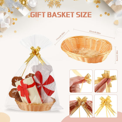 24 Pack Baskets for Gifts Empty Bulk 9 x 6.5 x 2.48 Inch Empty Gift Basket Kit with Bags and Ribbons DIY Tray to Fill for Thanksgiving Wedding Bridal Shower Christmas Party