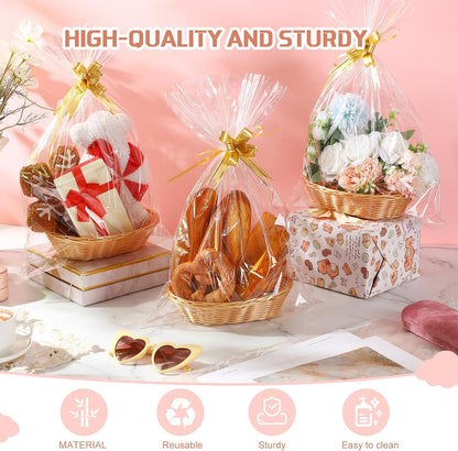 24 Pack Baskets for Gifts Empty Bulk 9 x 6.5 x 2.48 Inch Empty Gift Basket Kit with Bags and Ribbons DIY Tray to Fill for Thanksgiving Wedding Bridal Shower Christmas Party