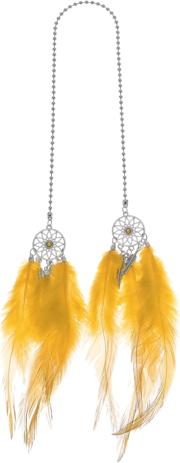 1 Pc Feather Metal Feather Dream Catcher Car Rear View Mirror Pendant Accessories Car Hanging Ornament Yellow