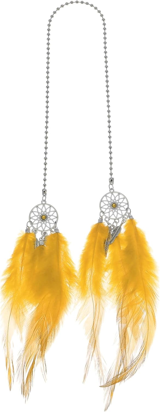 1 Pc Feather Metal Feather Dream Catcher Car Rear View Mirror Pendant Accessories Car Hanging Ornament Yellow