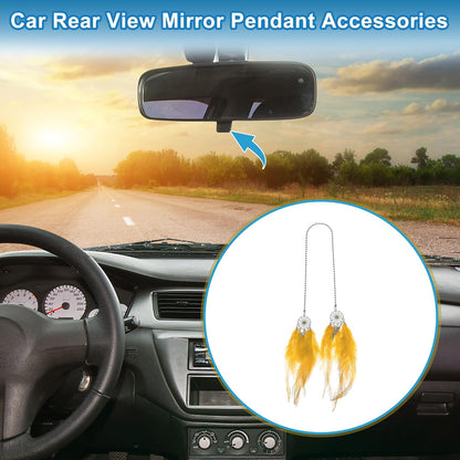 1 Pc Feather Metal Feather Dream Catcher Car Rear View Mirror Pendant Accessories Car Hanging Ornament Yellow