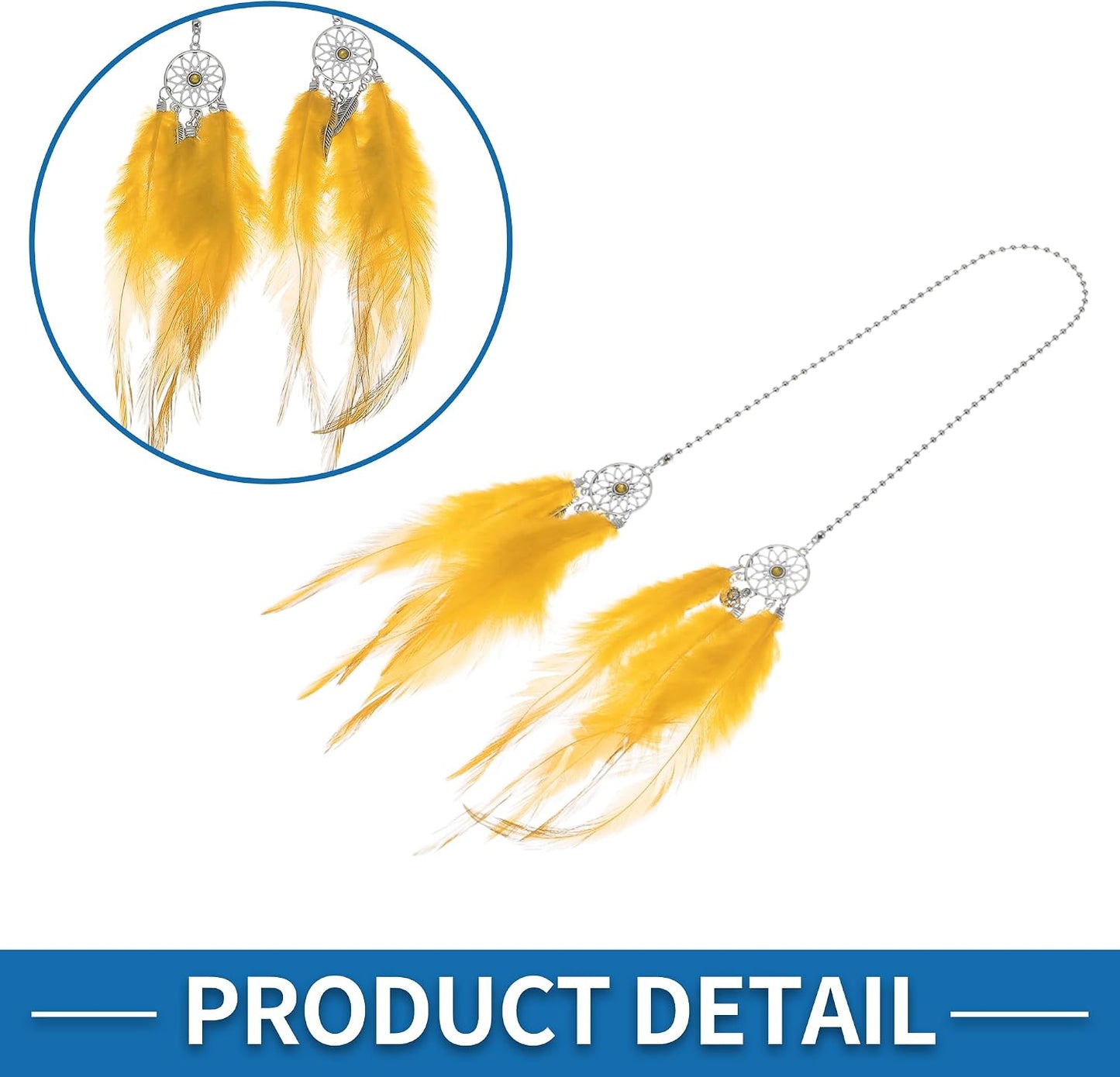 1 Pc Feather Metal Feather Dream Catcher Car Rear View Mirror Pendant Accessories Car Hanging Ornament Yellow