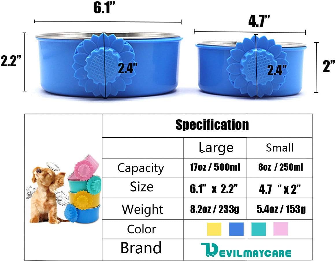 Pet Feeder Dog Bowl Stainless Steel Food Hanging Bowl Crates Cages Dog Parrot Bird Pet Drink Water Bowl Dish Accessory (L: 6''x2.2'', Pink)